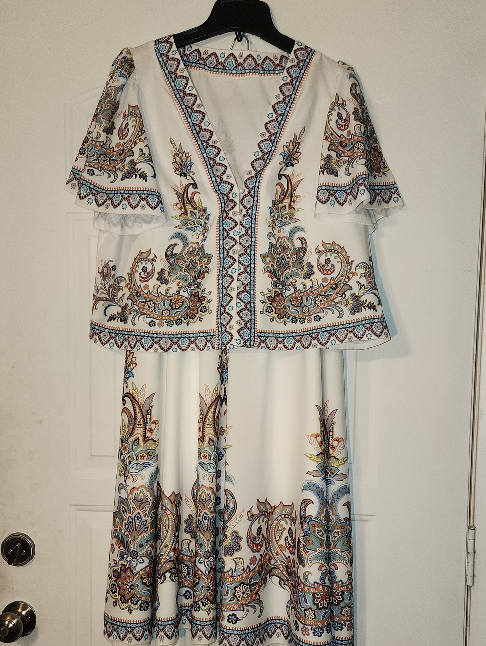 SHEIN White Paisley A-Line Two-Piece Skirt Set